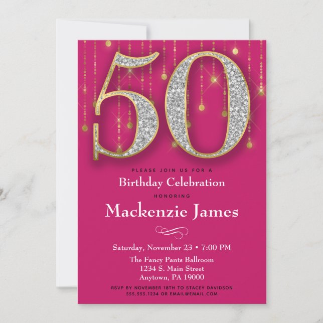 50e anniversaire Invitation Diamants d'or rose Adu (Devant)