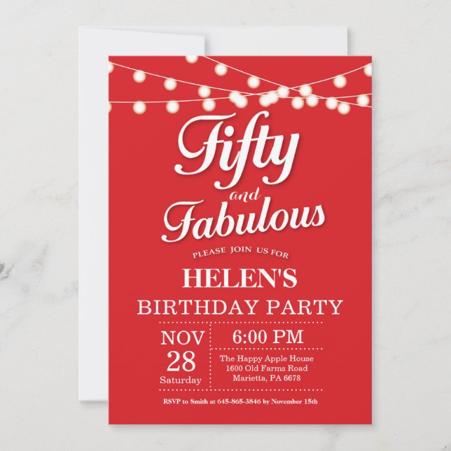 50e anniversaire Invitation Fabulous rouge (Devant)