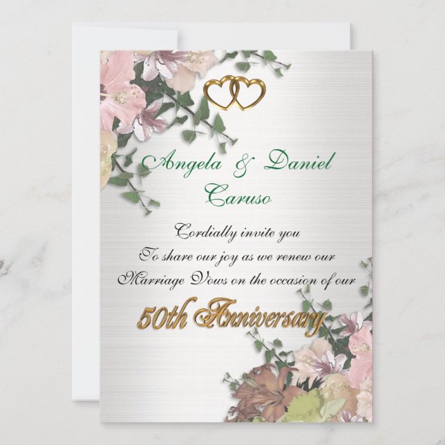 50e anniversaire Invitation Fleurs d'aquarelle (Devant)