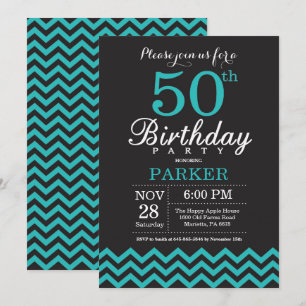 50e anniversaire Invitation Noir et Turquoise