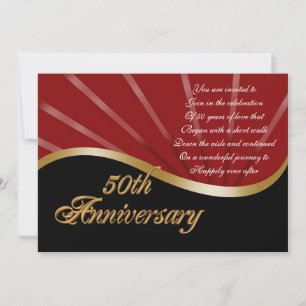 50e anniversaire invitation or rouge noir
