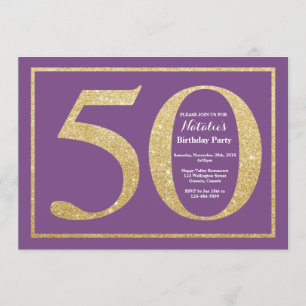 50e anniversaire Invitation Purple and Gold Partie