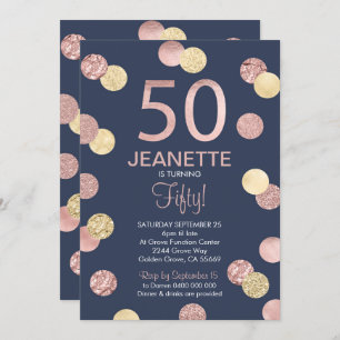 50e anniversaire Invitation Rose Gold and Navy