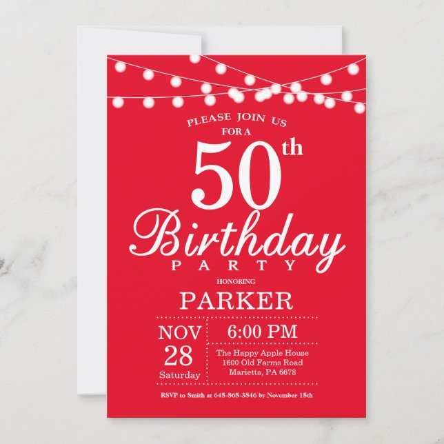 50e anniversaire Invitation Rouge (Devant)