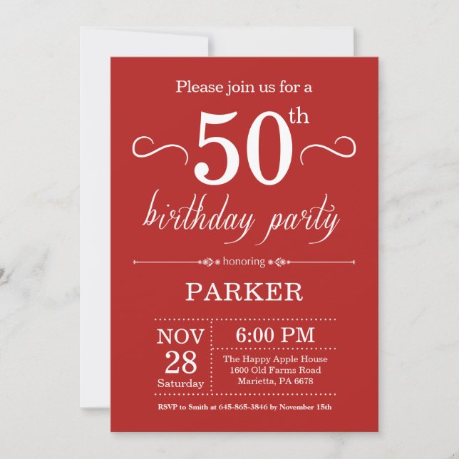 50e anniversaire Invitation rouge (Devant)