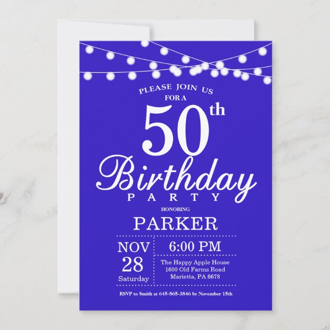 50e anniversaire Invitation Royal Blue (Devant)