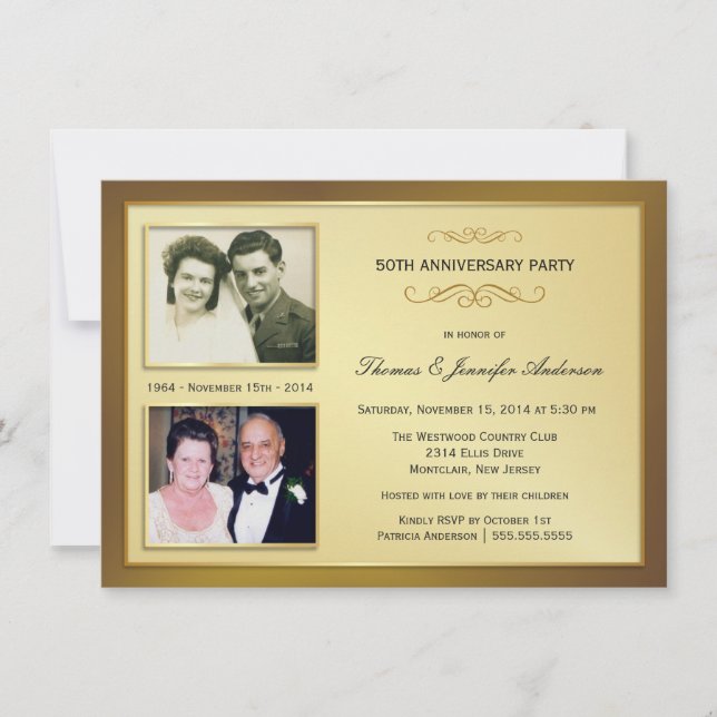 50e anniversaire Invitations photos passées et pré (Devant)