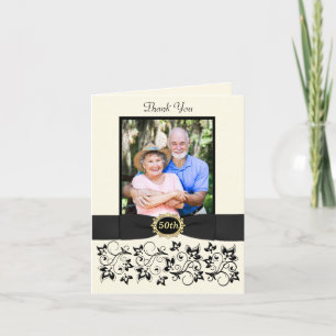 50e Anniversaire ivoire Black Floral Carte de reme