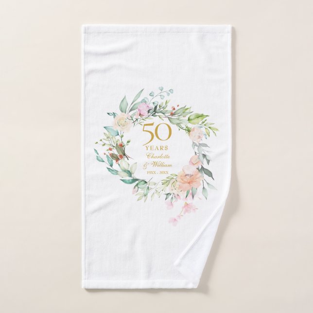 50e anniversaire Mariage d'or Aquarelle Florale (Serviette à main)