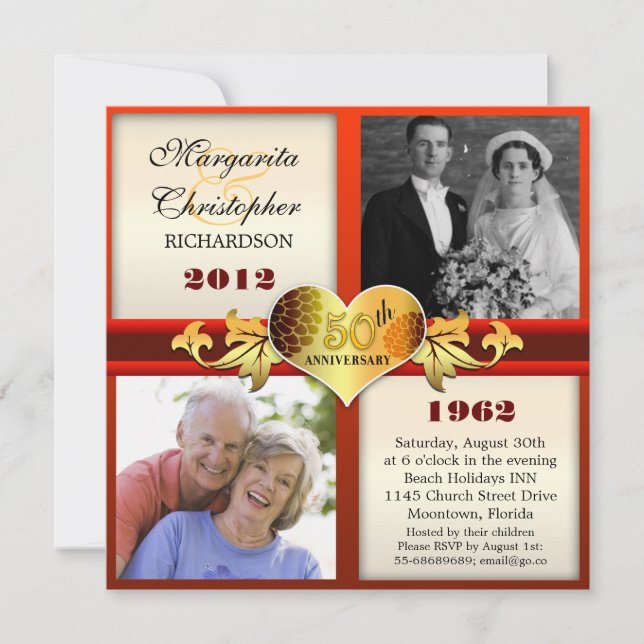 50e anniversaire mariage élégant invitations photo (Devant)