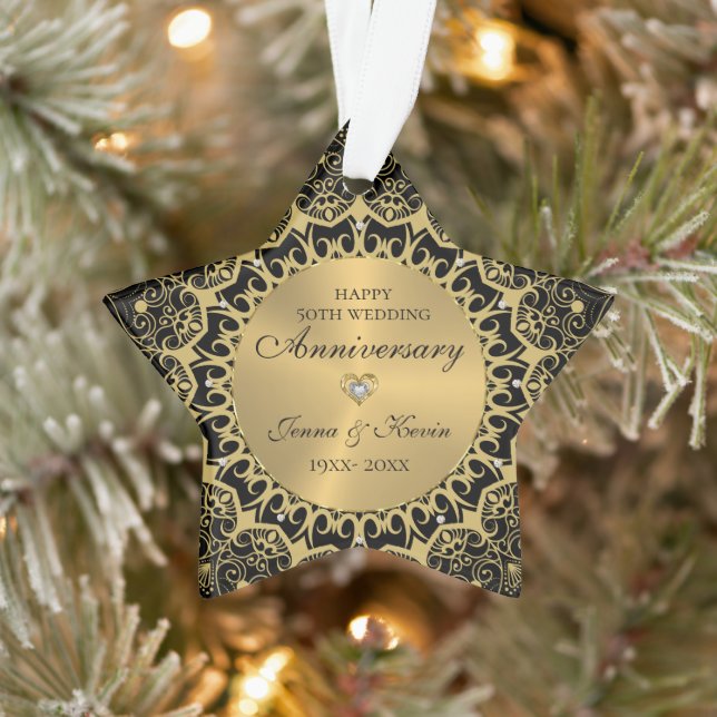 50e anniversaire Mariage Mandala d'or sur Noir (Arbre)