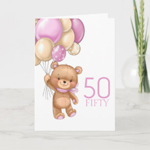 50e anniversaire mignon ballons roses fille carte 