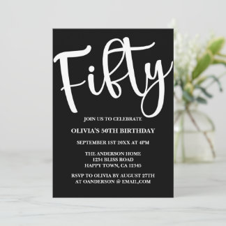 50e anniversaire moderne Invitation noir et blanc