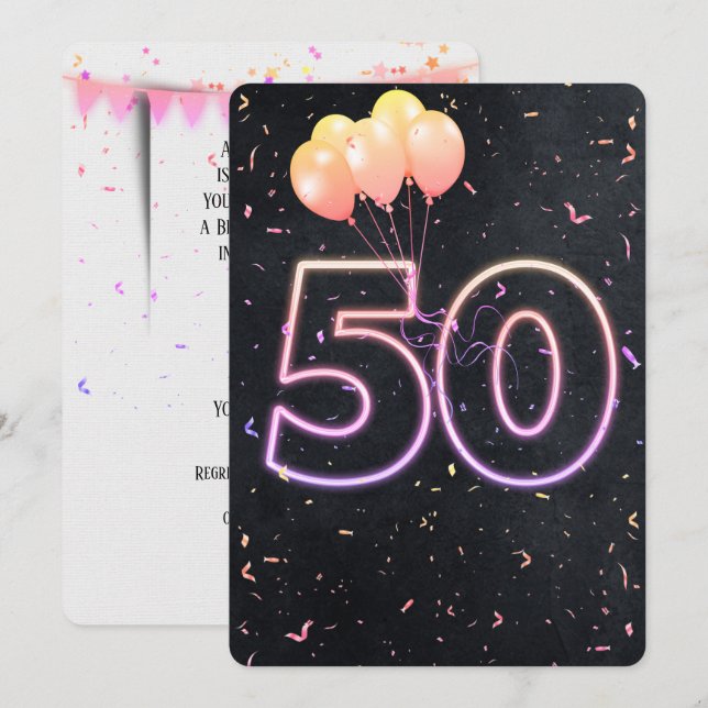 50e anniversaire Neon Connexion Black Invitation (Devant / Derrière)