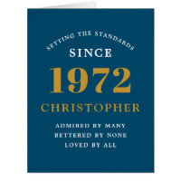 50e Anniversaire Nom 1972 Blue Gold Elegant Card