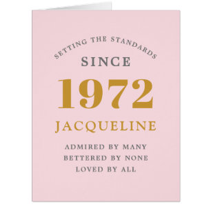 50e anniversaire Nom 1972 Pink Elegant Chic Card