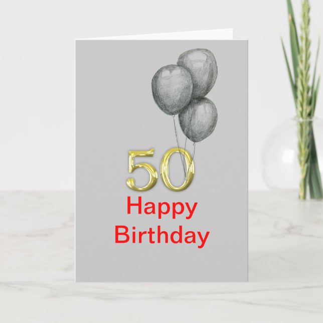 50e Anniversaire Numéros d'or Ballons Cartes vierg (Devant)