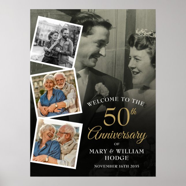 50e anniversaire Photo Collage Affiche de bienvenu (Devant)