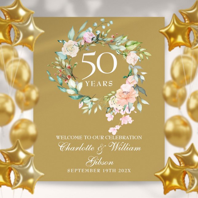 50e anniversaire Rose Affiche de bienvenue Garland (50th Anniversary Roses Garland Welcome Sign)
