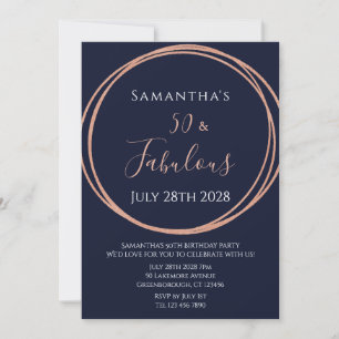 50e anniversaire Rose Gold Navy Invitation d'anniv