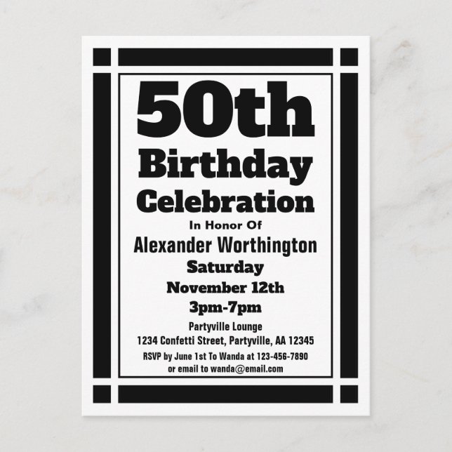 50e carte postale de l'invitation d'anniversaire g (Devant)