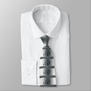 50e Cravate d'anniversaire Noir, Argent et Blanc
