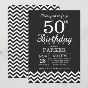 50e Invitation d'anniversaire Chevron noir et blan