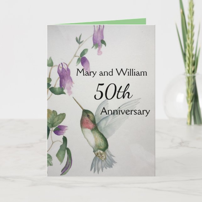50e joyeux anniversaire Elégante carte de colibri (Devant)