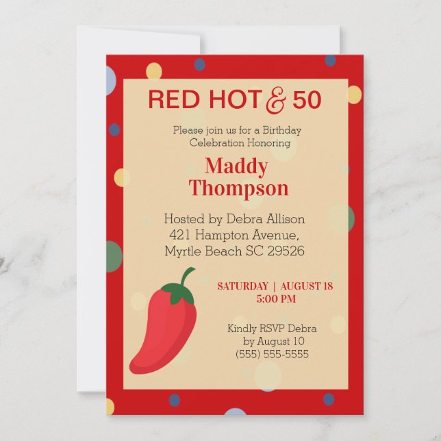50e Poivron rouge Hot Invitation de fête d'anniver (Devant)
