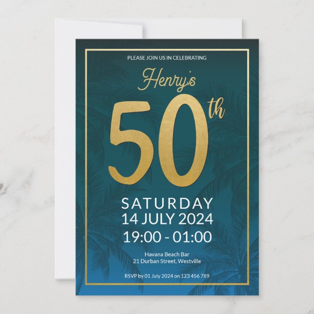 50ème anniversaire Invitation avec Palmiers (Devant)