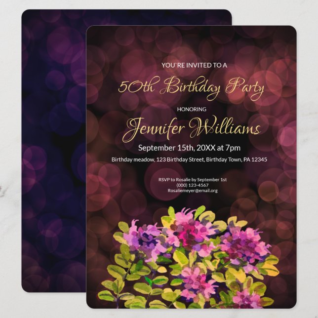 50ème anniversaire invitation thym (Devant / Derrière)