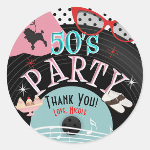 50's 1950's Record Theme Party Custom Favour Classic Round Sticker
