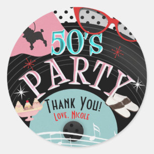 50's 1950's Record Theme Party Custom Favour Classic Round Sticker