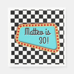 50's 1950's Sock Hop Rock &Rock Chequerboard Napkin