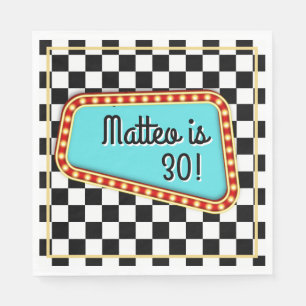 50's 1950's Sock Hop Rock &Rock Chequerboard Napkin