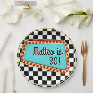 50's 1950's Sock Hop Rock &Rock Chequerboard  Paper Plate