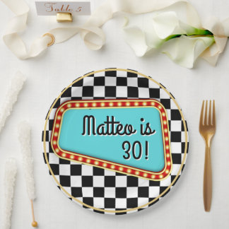 50's 1950's Sock Hop Rock &Rock Chequerboard Paper Plate