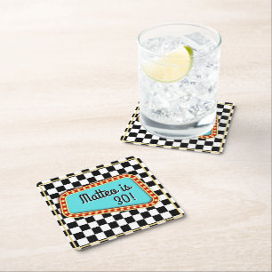 50's 1950's Sock Hop Rock &Rock Chequerboard Square Paper Coaster