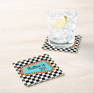 50's 1950's Sock Hop Rock &Rock Chequerboard Square Paper Coaster