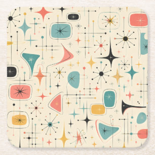 50s Atomic Starburst Square Paper Coaster
