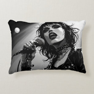 50s BW Graphic Comic Style Goth Punk Singer Accent Pillow