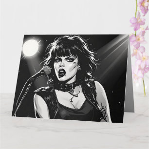50s BW Graphic Comic Style Goth Punk Singer Card