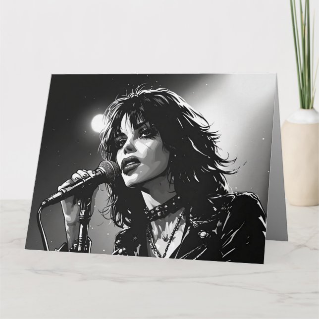 50s BW Graphic Comic Style Goth Punk  Singer  Card (Front)