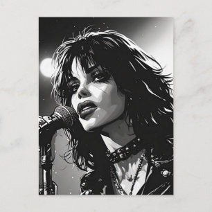 50s BW Graphic Comic Style Goth Punk Singer Postcard
