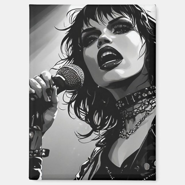 50s BW Graphic Comic Style Goth Punk Singers Magnet (Front)