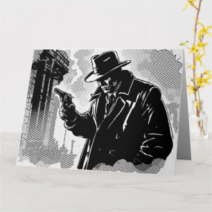 50s BW Graphic Comic Style Gritty Urban Detective Card
