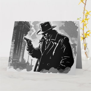 50s BW Graphic Comic Style Gritty Urban Detective Card
