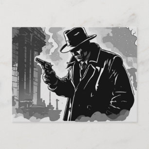 50s BW Graphic Comic Style Gritty Urban Detective Postcard