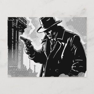 50s BW Graphic Comic Style Gritty Urban Detective Postcard