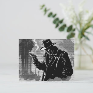 50s BW Graphic Comic Style Gritty Urban Detective Postcard